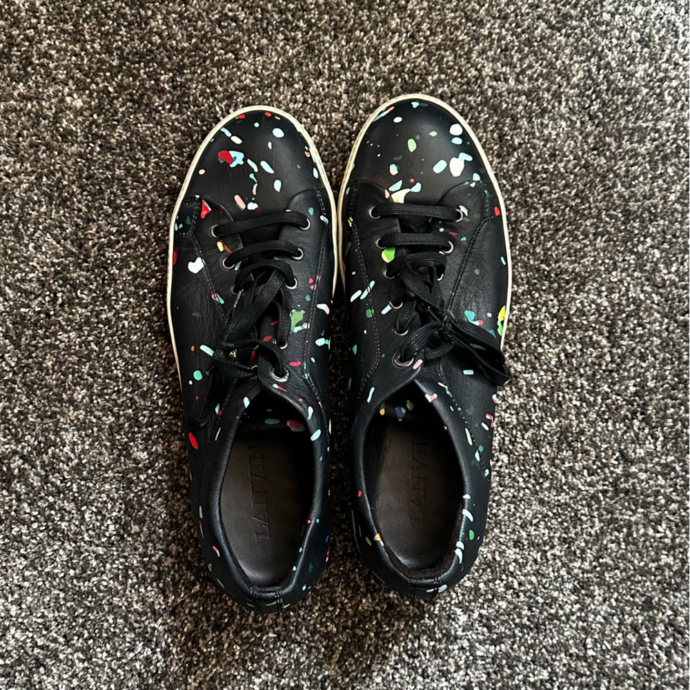 Lanvin Black Leather Sneakers with Splatter Design